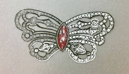 Sketch of the Madame Butterfly ring