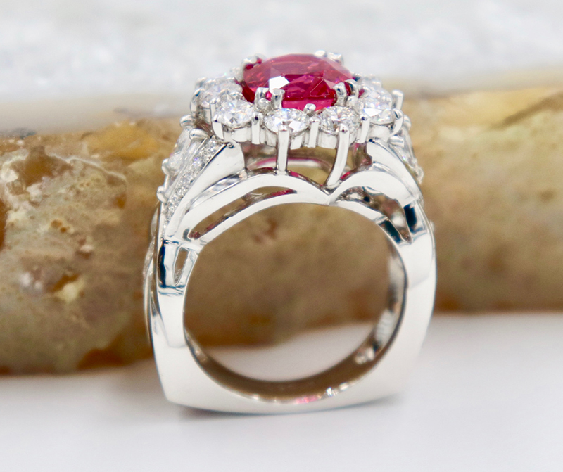 Front side view of pink spinel ring