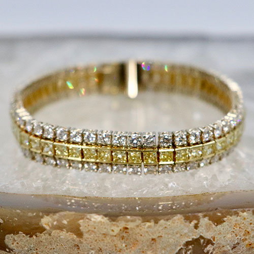 Three row yellow and white diamond bracelet